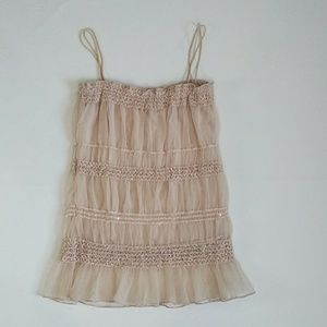 Cream Gauzy ruffled tank with sequin detail